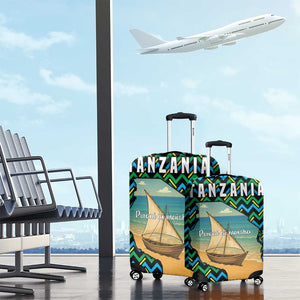 Tanzania Coastal Life Luggage Cover - Swahili Dhow Boat and Tribal Pattern