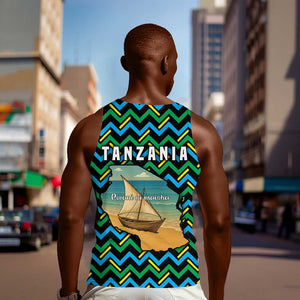 Tanzania Coastal Life Men Tank Top - Swahili Dhow Boat and Tribal Pattern