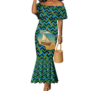 Tanzania Coastal Life Mermaid Dress - Swahili Dhow Boat and Tribal Pattern