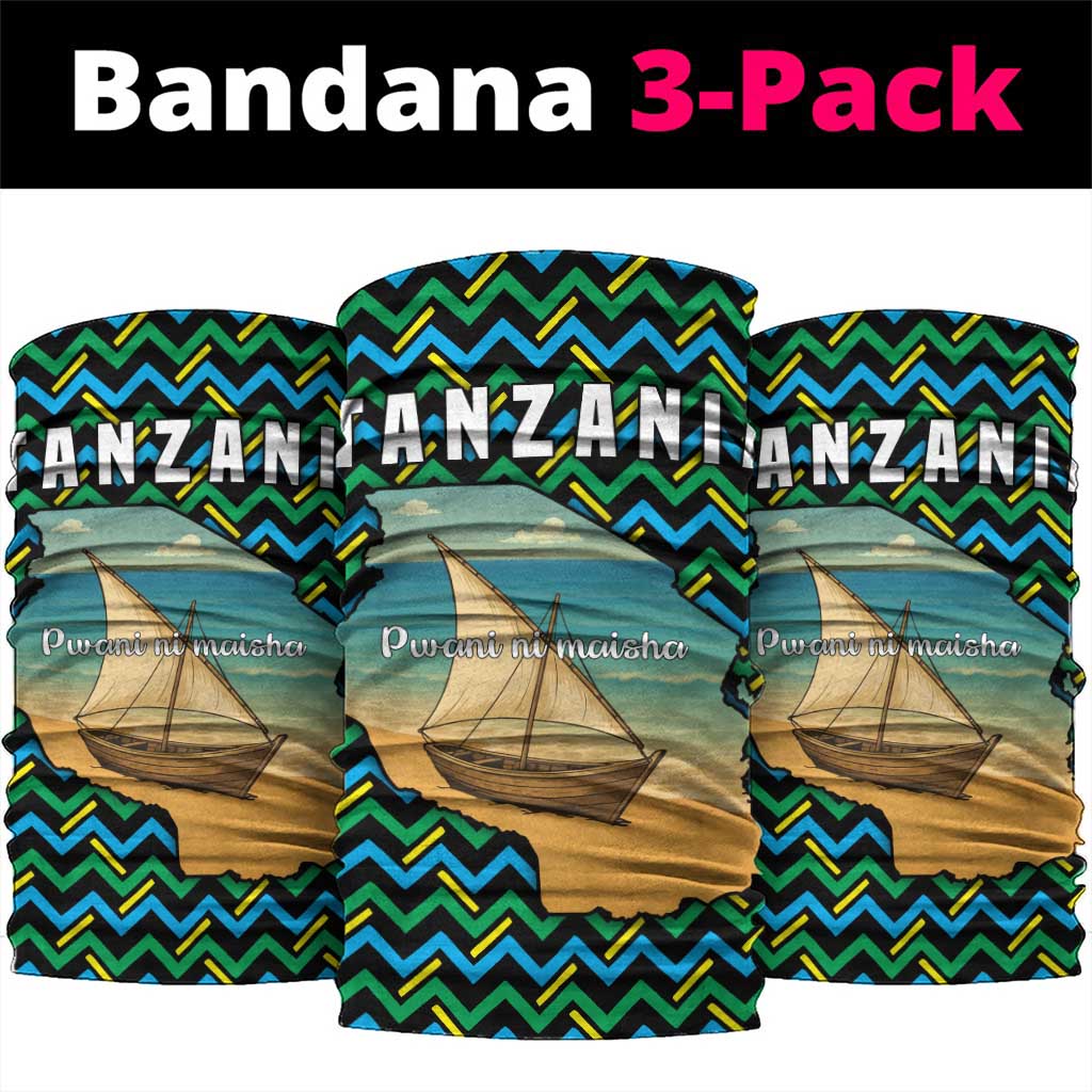 Tanzania Coastal Life Neck Gaiter - Swahili Dhow Boat and Tribal Pattern TS04