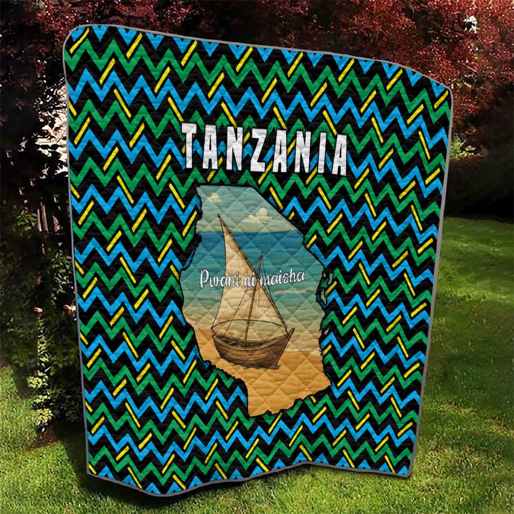 Tanzania Coastal Life Quilt - Swahili Dhow Boat and Tribal Pattern