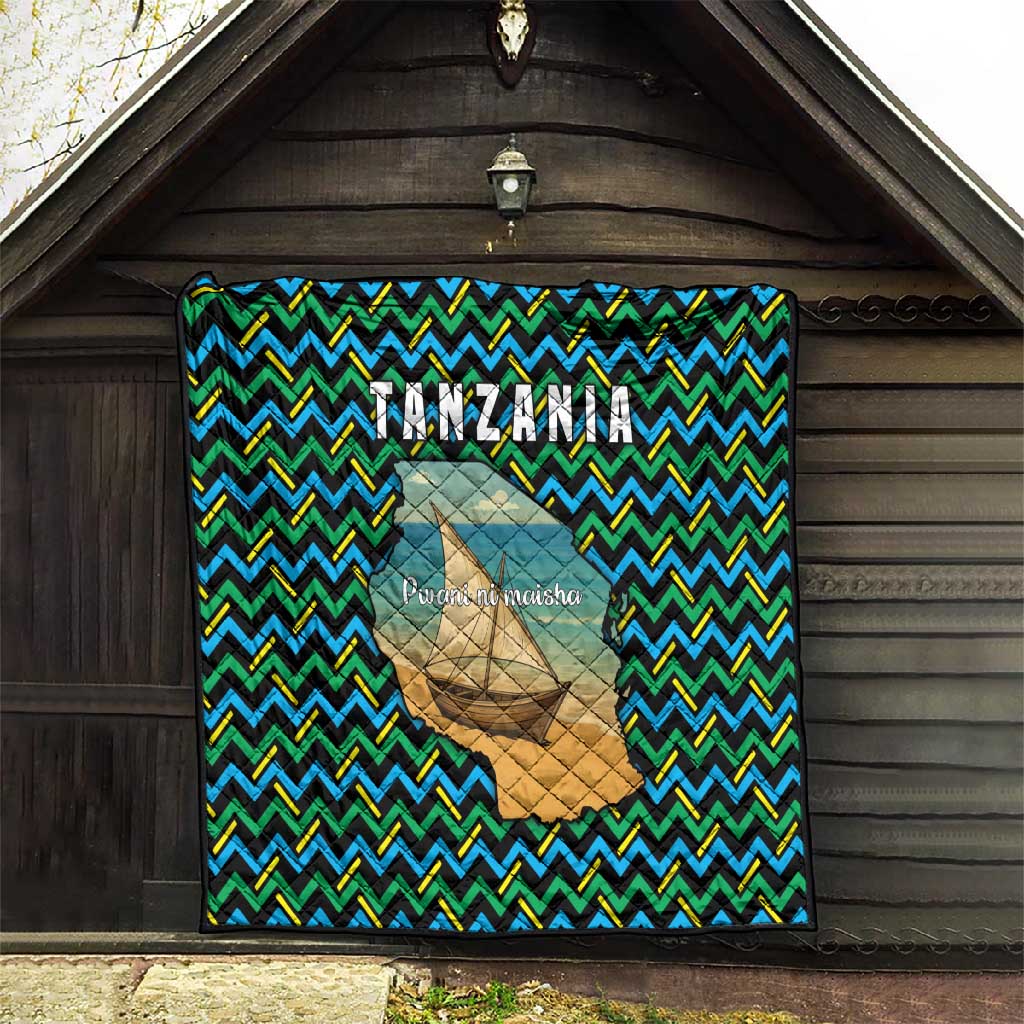 Tanzania Coastal Life Quilt - Swahili Dhow Boat and Tribal Pattern