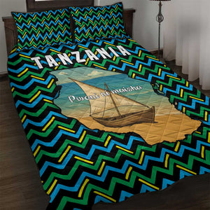 Tanzania Coastal Life Quilt Bed Set - Swahili Dhow Boat and Tribal Pattern