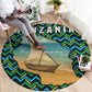 Tanzania Coastal Life Round Carpet - Swahili Dhow Boat and Tribal Pattern