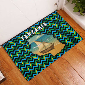 Tanzania Coastal Life Rubber Doormat - Swahili Dhow Boat and Tribal Pattern