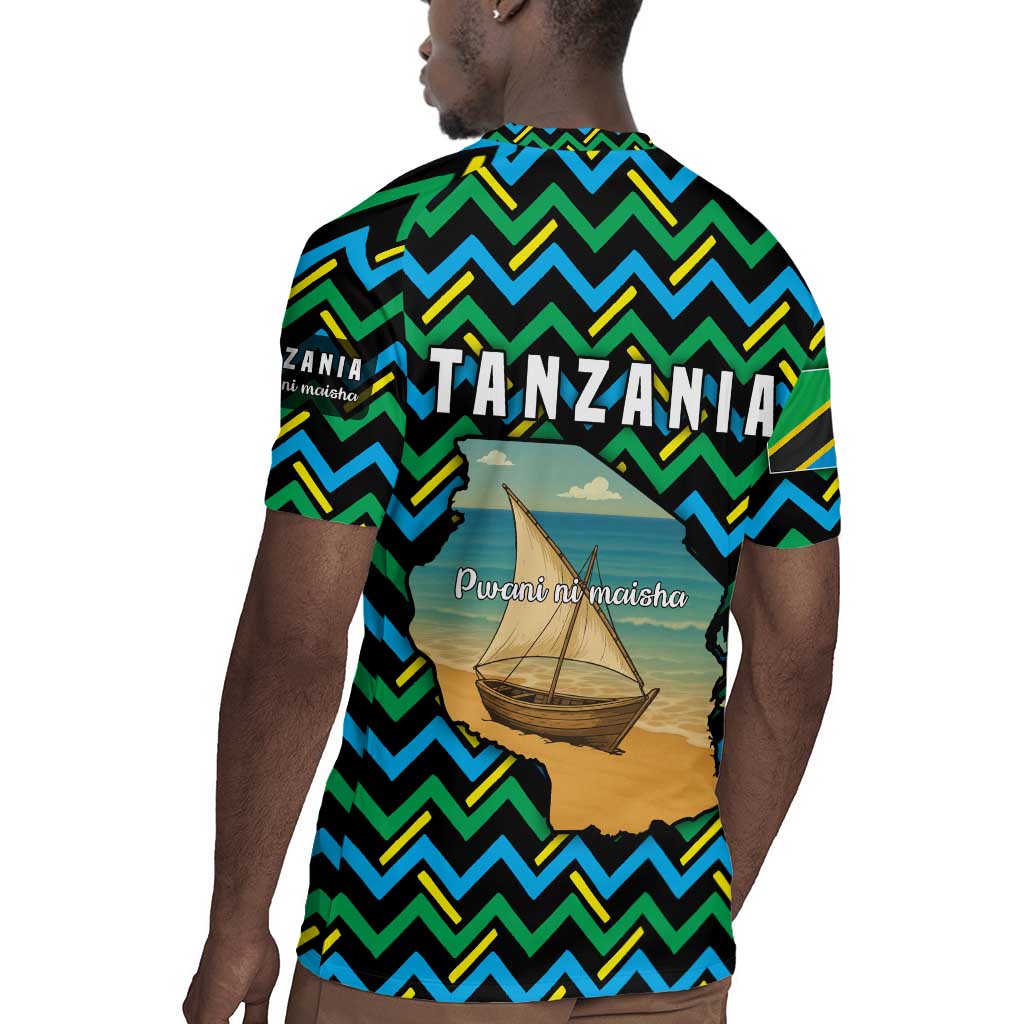 Tanzania Coastal Life Rugby Jersey - Swahili Dhow Boat and Tribal Pattern