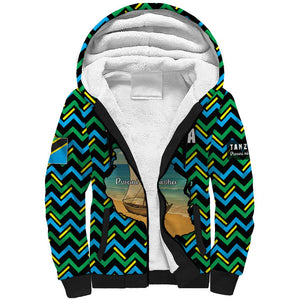 Tanzania Coastal Life Sherpa Hoodie - Swahili Dhow Boat and Tribal Pattern