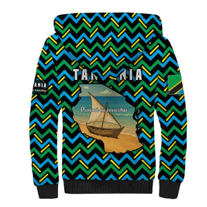 Tanzania Coastal Life Sherpa Hoodie - Swahili Dhow Boat and Tribal Pattern