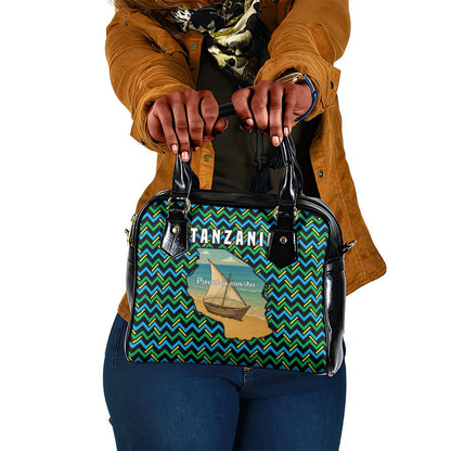 Tanzania Coastal Life Shoulder Handbag - Swahili Dhow Boat and Tribal Pattern