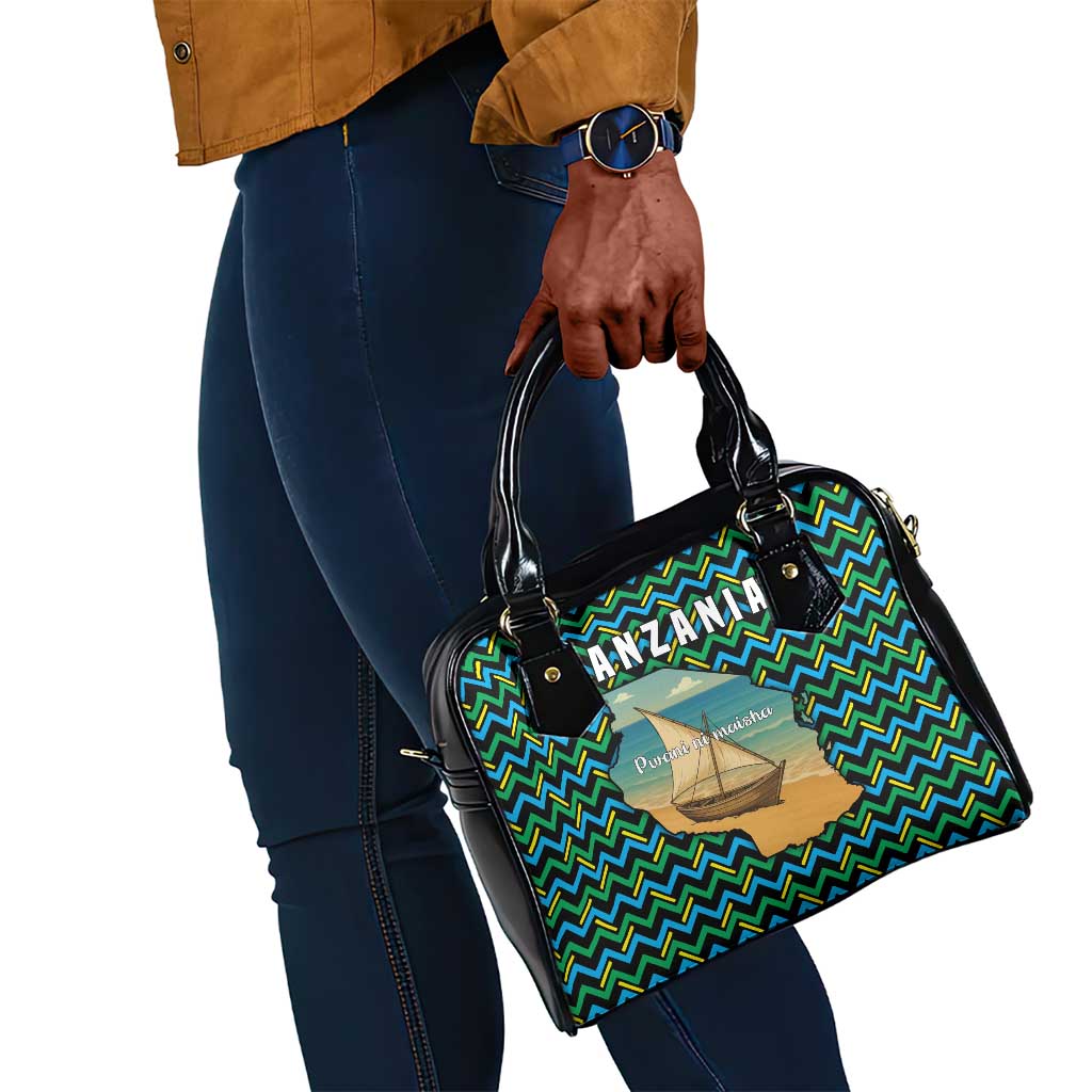 Tanzania Coastal Life Shoulder Handbag - Swahili Dhow Boat and Tribal Pattern