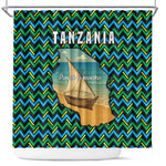 Tanzania Coastal Life Shower Curtain - Swahili Dhow Boat and Tribal Pattern