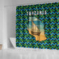 Tanzania Coastal Life Shower Curtain - Swahili Dhow Boat and Tribal Pattern