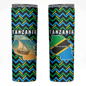 Tanzania Coastal Life Skinny Tumbler - Swahili Dhow Boat and Tribal Pattern