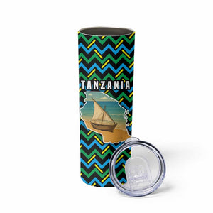 Tanzania Coastal Life Skinny Tumbler - Swahili Dhow Boat and Tribal Pattern