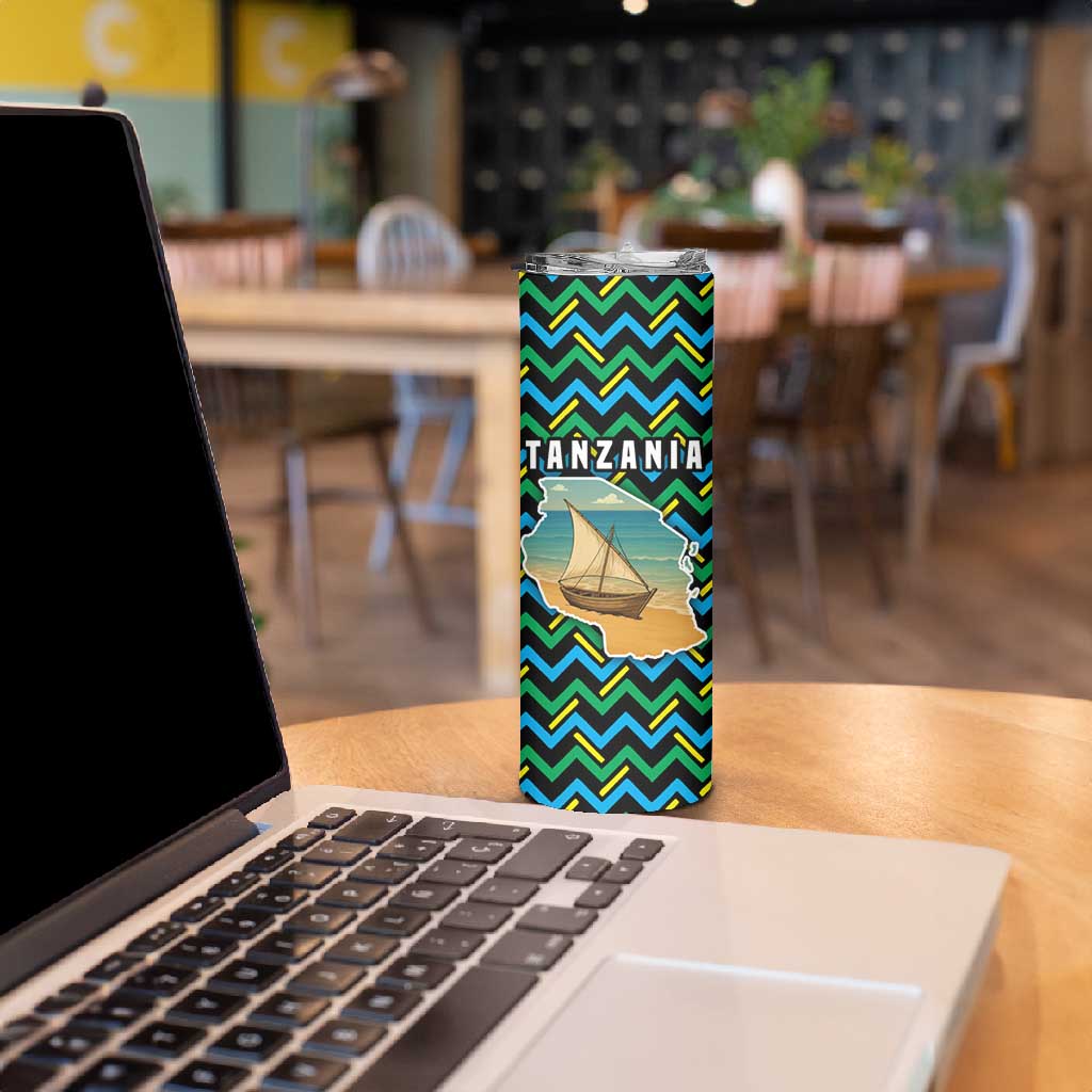 Tanzania Coastal Life Skinny Tumbler - Swahili Dhow Boat and Tribal Pattern