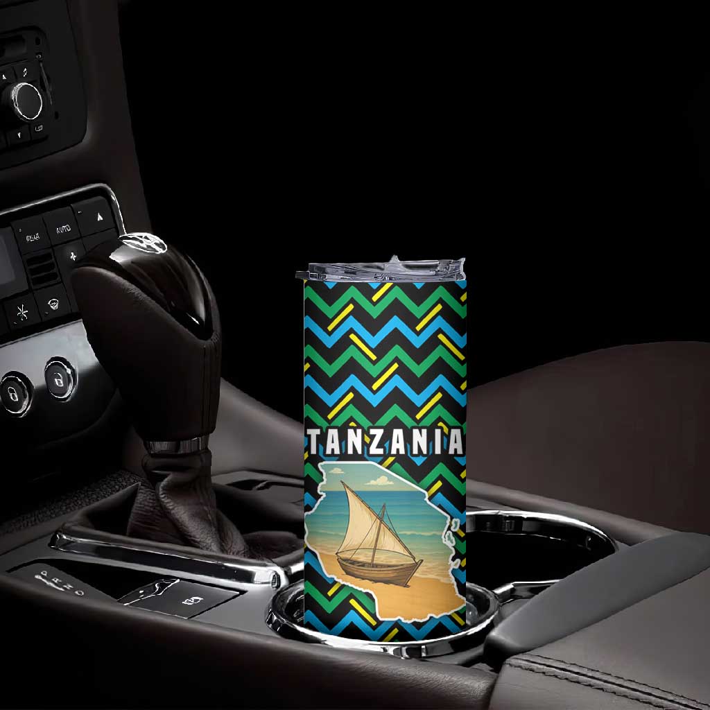 Tanzania Coastal Life Skinny Tumbler - Swahili Dhow Boat and Tribal Pattern
