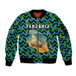 Tanzania Coastal Life Sleeve Zip Bomber Jacket - Swahili Dhow Boat and Tribal Pattern