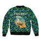 Tanzania Coastal Life Sleeve Zip Bomber Jacket - Swahili Dhow Boat and Tribal Pattern