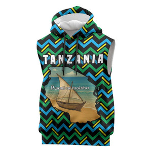 Tanzania Coastal Life Sleeveless Hoodie - Swahili Dhow Boat and Tribal Pattern - African Pride