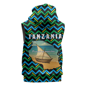 Tanzania Coastal Life Sleeveless Zip Hoodie - Swahili Dhow Boat and Tribal Pattern - African Pride