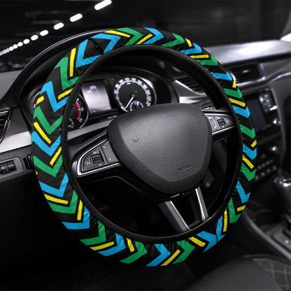Tanzania Coastal Life Steering Wheel Cover - Swahili Dhow Boat and Tribal Pattern