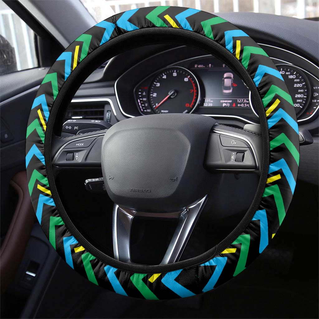 Tanzania Coastal Life Steering Wheel Cover - Swahili Dhow Boat and Tribal Pattern