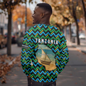 Tanzania Coastal Life Sweatshirt - Swahili Dhow Boat and Tribal Pattern