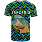 Tanzania Coastal Life T shirt - Swahili Dhow Boat and Tribal Pattern