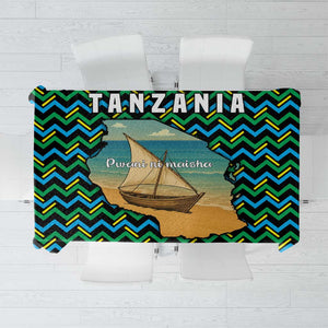 Tanzania Coastal Life Tablecloth - Swahili Dhow Boat and Tribal Pattern