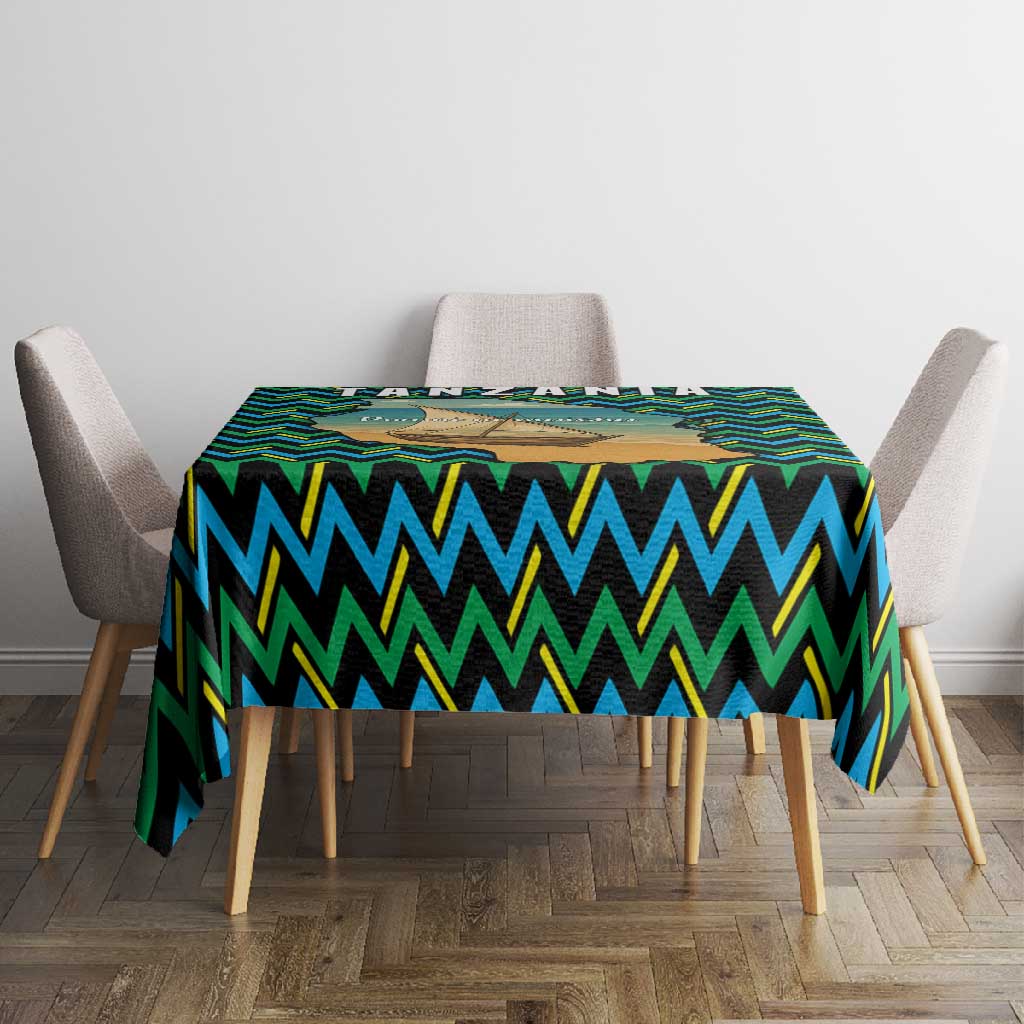 Tanzania Coastal Life Tablecloth - Swahili Dhow Boat and Tribal Pattern