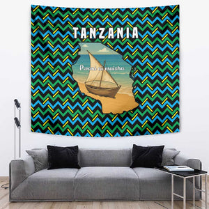 Tanzania Coastal Life Tapestry - Swahili Dhow Boat and Tribal Pattern