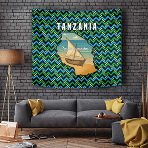 Tanzania Coastal Life Tapestry - Swahili Dhow Boat and Tribal Pattern