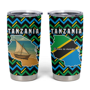 Tanzania Coastal Life Tumbler Cup - Swahili Dhow Boat and Tribal Pattern