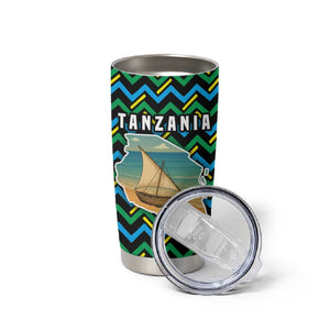 Tanzania Coastal Life Tumbler Cup - Swahili Dhow Boat and Tribal Pattern