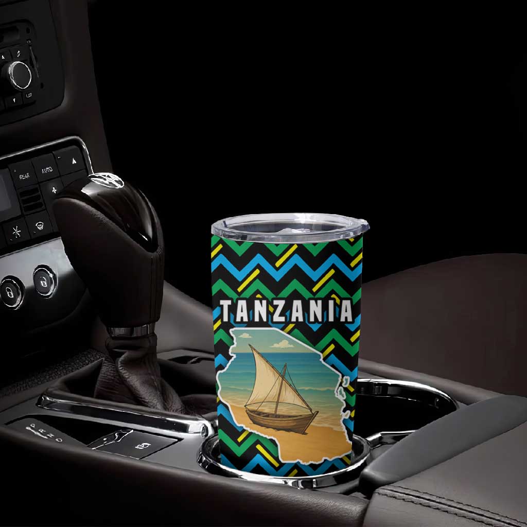 Tanzania Coastal Life Tumbler Cup - Swahili Dhow Boat and Tribal Pattern