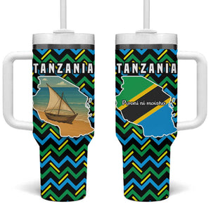 Tanzania Coastal Life Tumbler With Handle - Swahili Dhow Boat and Tribal Pattern