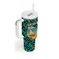 Tanzania Coastal Life Tumbler With Handle - Swahili Dhow Boat and Tribal Pattern