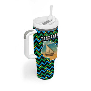 Tanzania Coastal Life Tumbler With Handle - Swahili Dhow Boat and Tribal Pattern