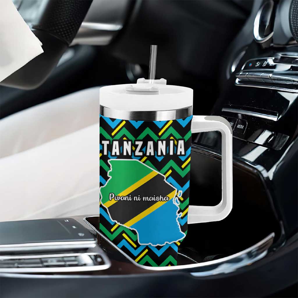 Tanzania Coastal Life Tumbler With Handle - Swahili Dhow Boat and Tribal Pattern