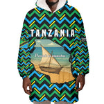 Tanzania Coastal Life Wearable Blanket Hoodie - Swahili Dhow Boat and Tribal Pattern