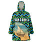 Tanzania Coastal Life Wearable Blanket Hoodie - Swahili Dhow Boat and Tribal Pattern