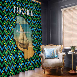 Tanzania Coastal Life Window Curtain - Swahili Dhow Boat and Tribal Pattern