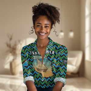 Tanzania Coastal Life Women Casual Shirt - Swahili Dhow Boat and Tribal Pattern