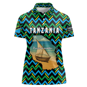 Tanzania Coastal Life Women Polo Shirt - Swahili Dhow Boat and Tribal Pattern