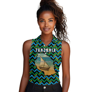 Tanzania Coastal Life Women Sleeveless Polo Shirt - Swahili Dhow Boat and Tribal Pattern