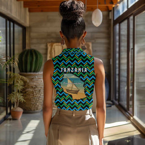 Tanzania Coastal Life Women Sleeveless Polo Shirt - Swahili Dhow Boat and Tribal Pattern