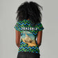 Tanzania Coastal Life Women V-Neck T-Shirt - Swahili Dhow Boat and Tribal Pattern