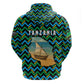 Tanzania Coastal Life Zip Hoodie - Swahili Dhow Boat and Tribal Pattern