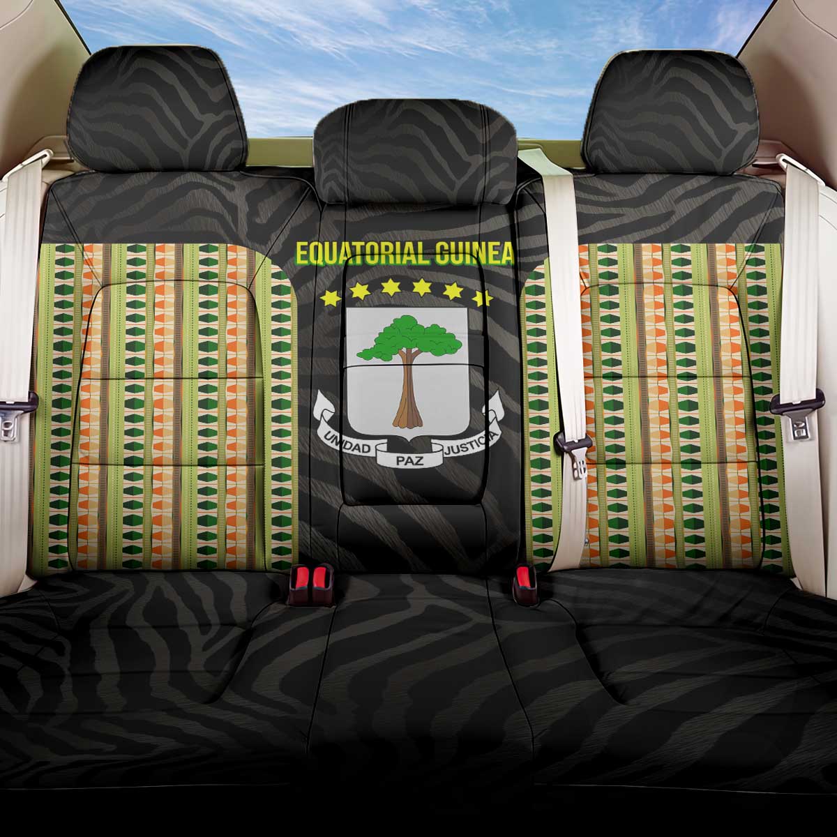 Equatorial Guinea Heritage Back Car Seat Cover - National Emblem and Tribal Zebra Print