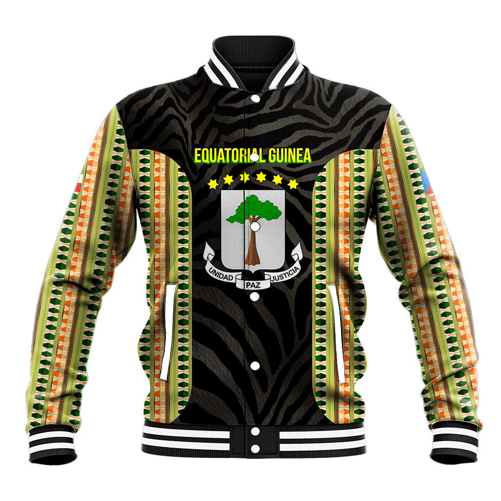 Equatorial Guinea Heritage Baseball Jacket - National Emblem and Tribal Zebra Print